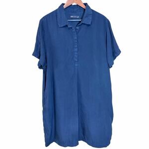 M&S Collection navy lyocell short sleeve collared shift dress XL minimalist